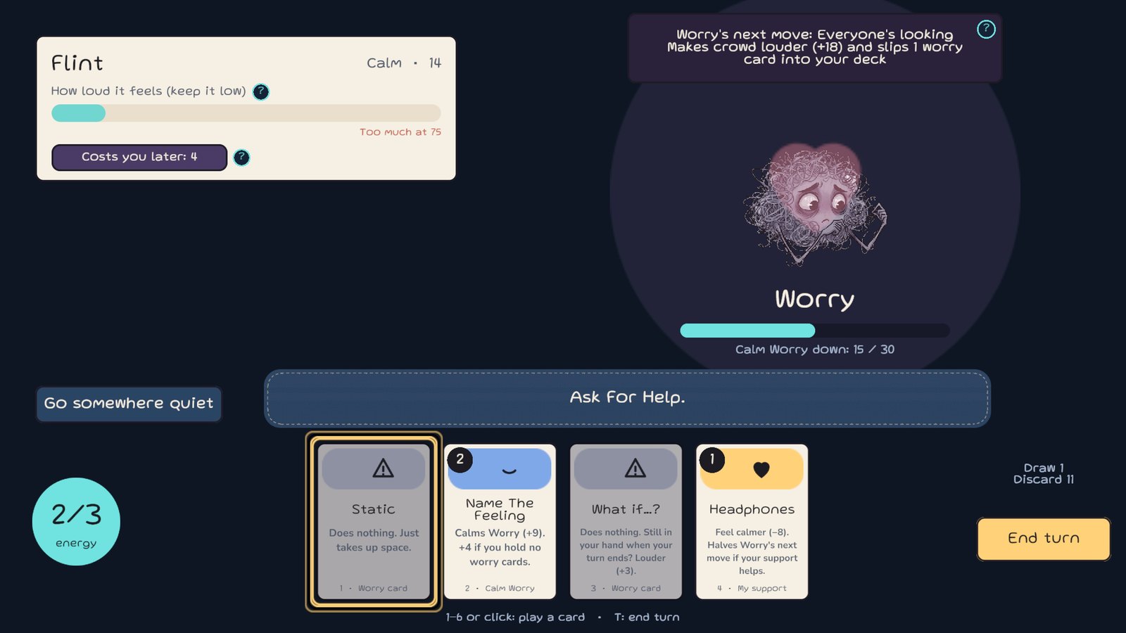 Calming Worry in a card game of coping moves